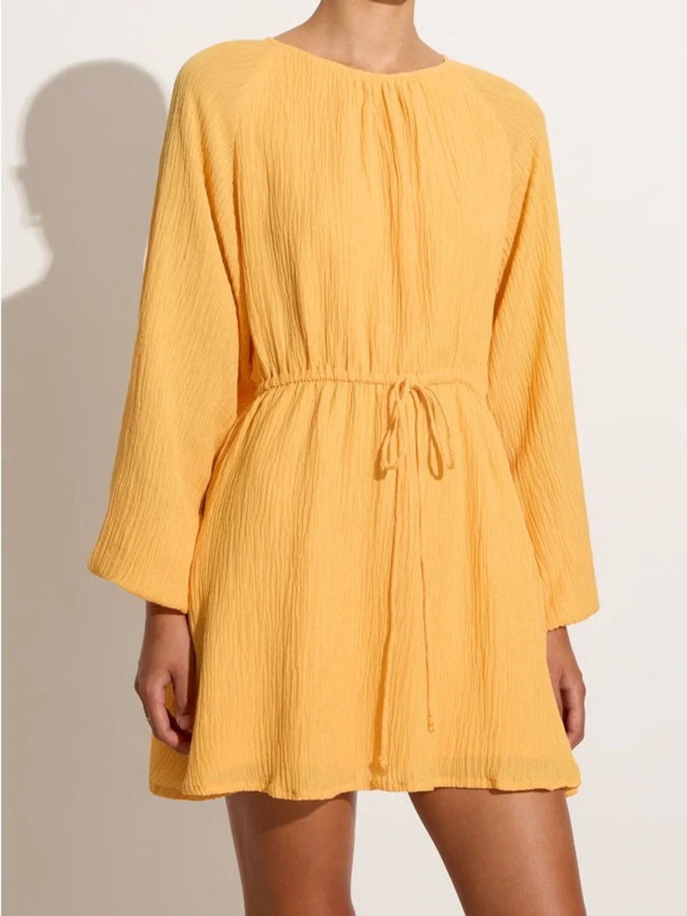 Faithfull the Brand Linen Gauze Mini Dress Yellow Open Back Resort Size 8 NWT - Picture 10 of 10